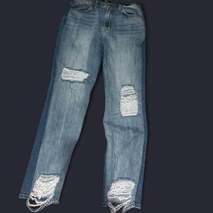 7 For All Mankind Medium Blue Ripped Straight Leg Jeans